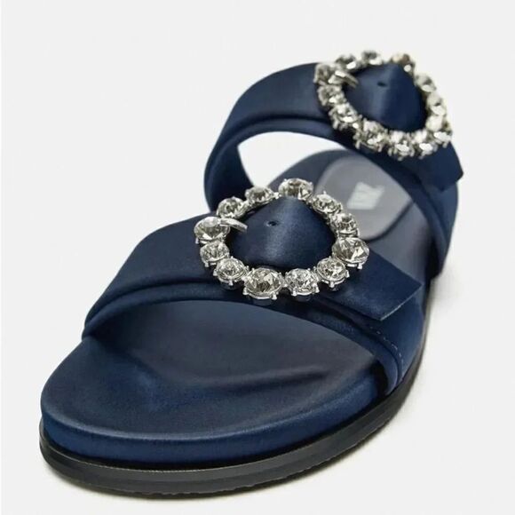 ZARA FLAT SLIDER SANDALS WITH RHINESTONE BUCKLES - Picture 6 of 8